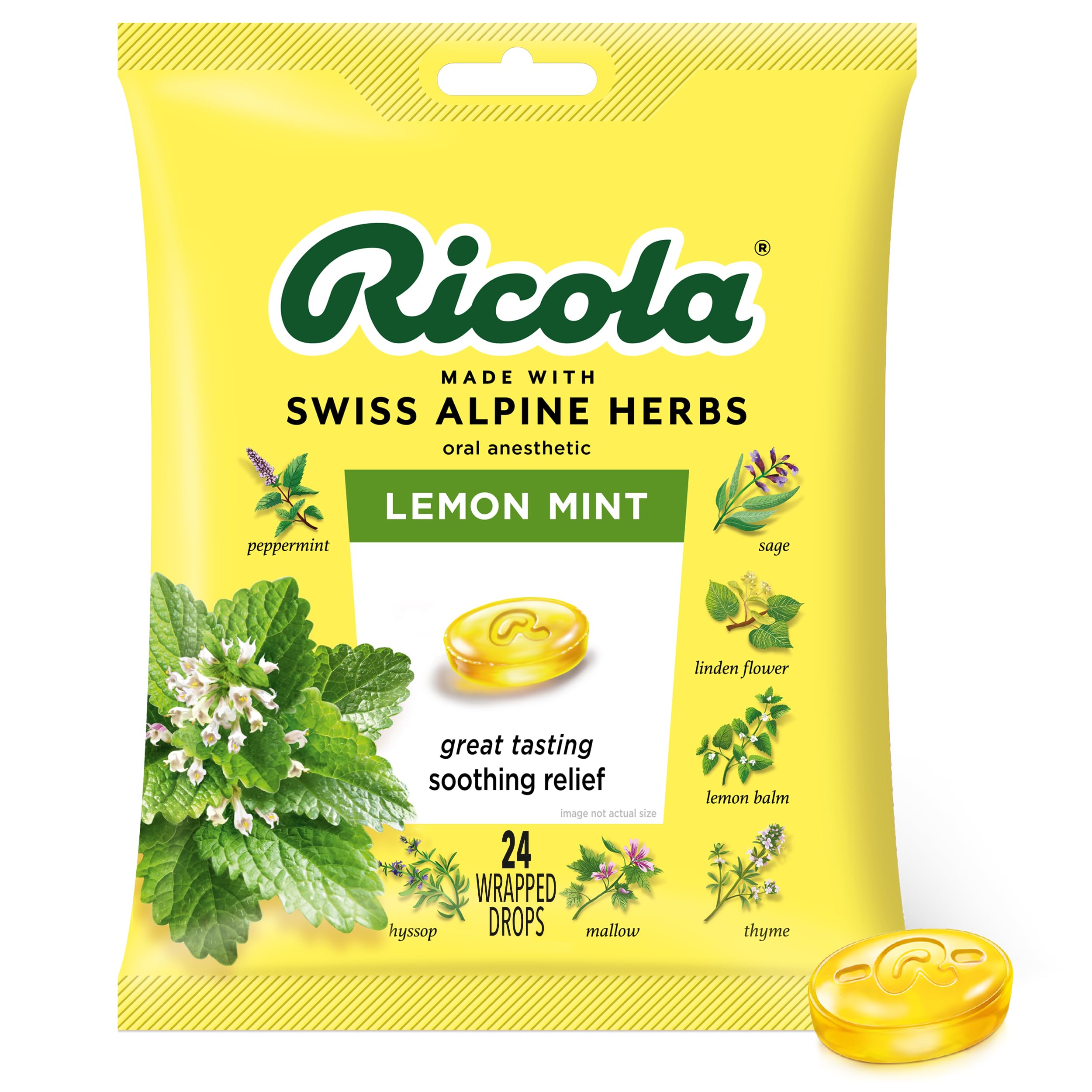 Ricola Lemon Mint Throat Drops, 24 Count