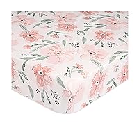 Crane Baby Soft Cotton Crib Mattress Sheet, Fitted Sheet for Cribs and Toddler Beds, Pink Floral, 28”w x 52”h x 9”d