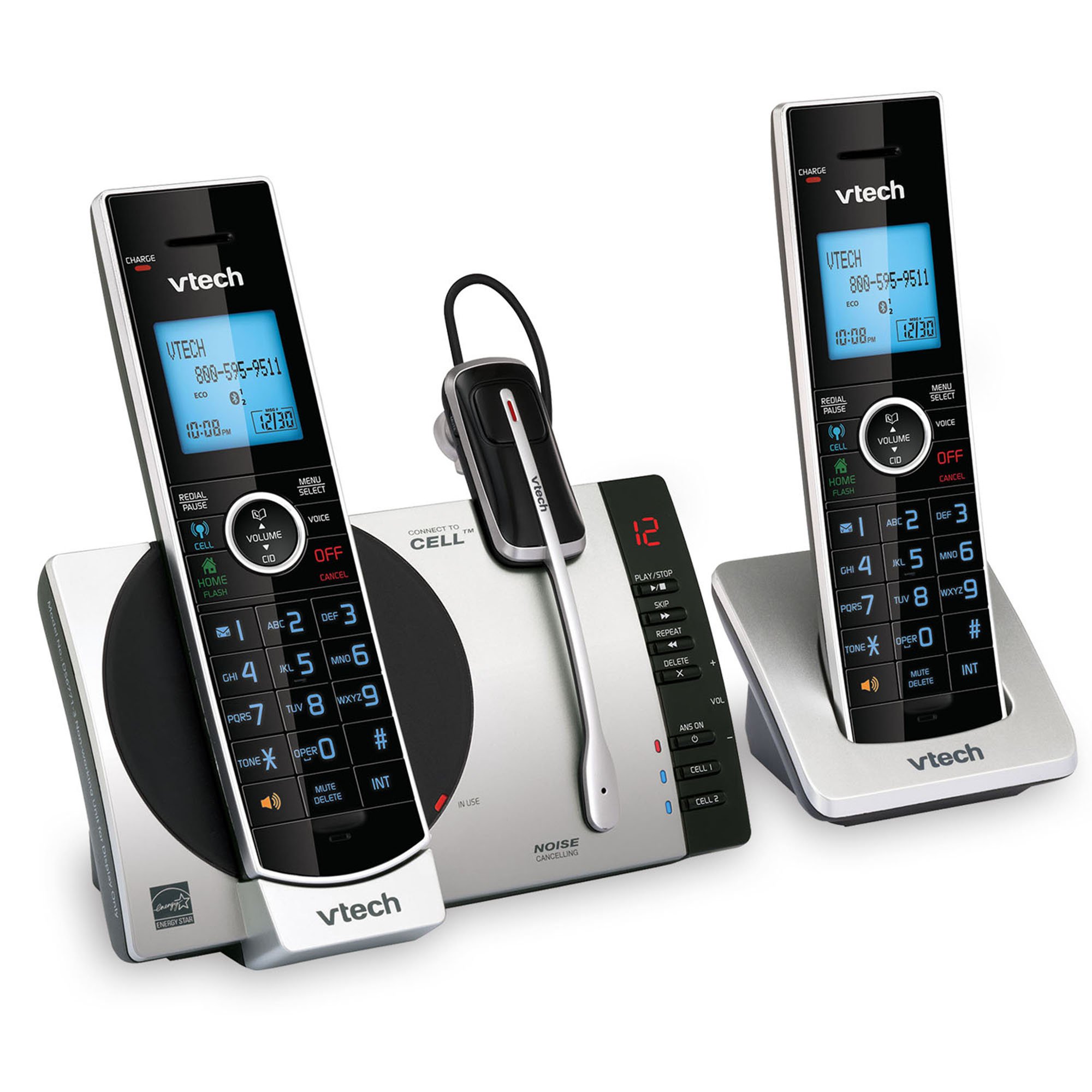 VTech Connect to Cell DS6771-3 DECT 6.0 Cordless Phone - Black, Silver, 6.9