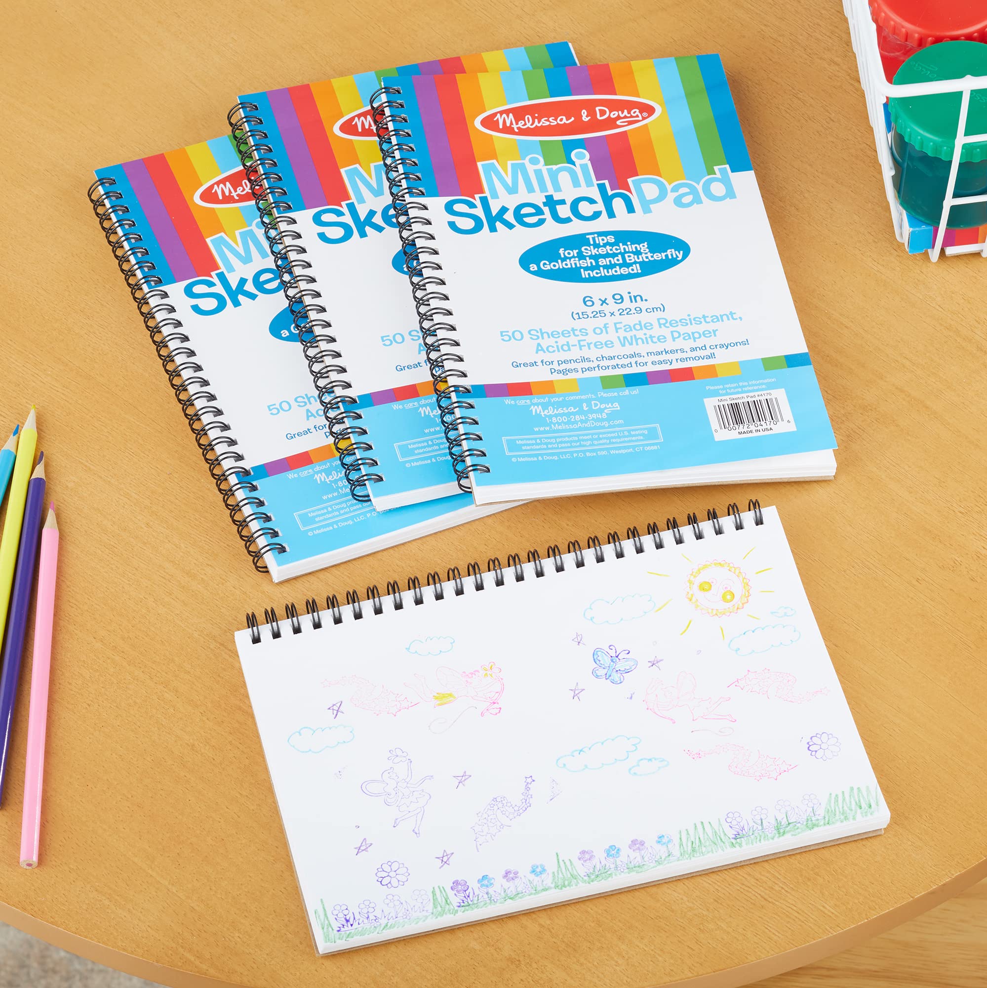 Melissa & Doug Mini-Sketch Spiral-Bound Pad (6 x 9 inches) - 4-Pack - Sketch Book For Kids, Kids Drawing Paper, Drawing And Coloring Pads For Kids, Kids Art Supplies