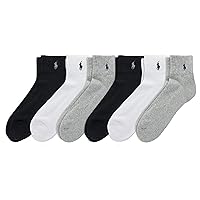 POLO RALPH LAUREN Men's Classic Sport Solid Ankle Socks - 6 Pair Pack - Athletic Cushioned Cotton