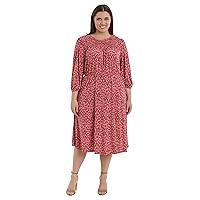 Donna Morgan Women's Plus Size Printed Matte Jersey 3/4 Sleeve Smocked Neck Dress