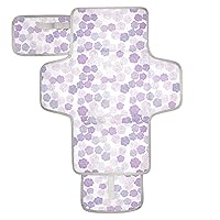 Purple Flowers Portable Diaper Changing Pad for Baby Waterproof Foldable Changing Mat Portable Diaper Changing Kit with Built-in Pillow for Beach Picnic Shopping Travel