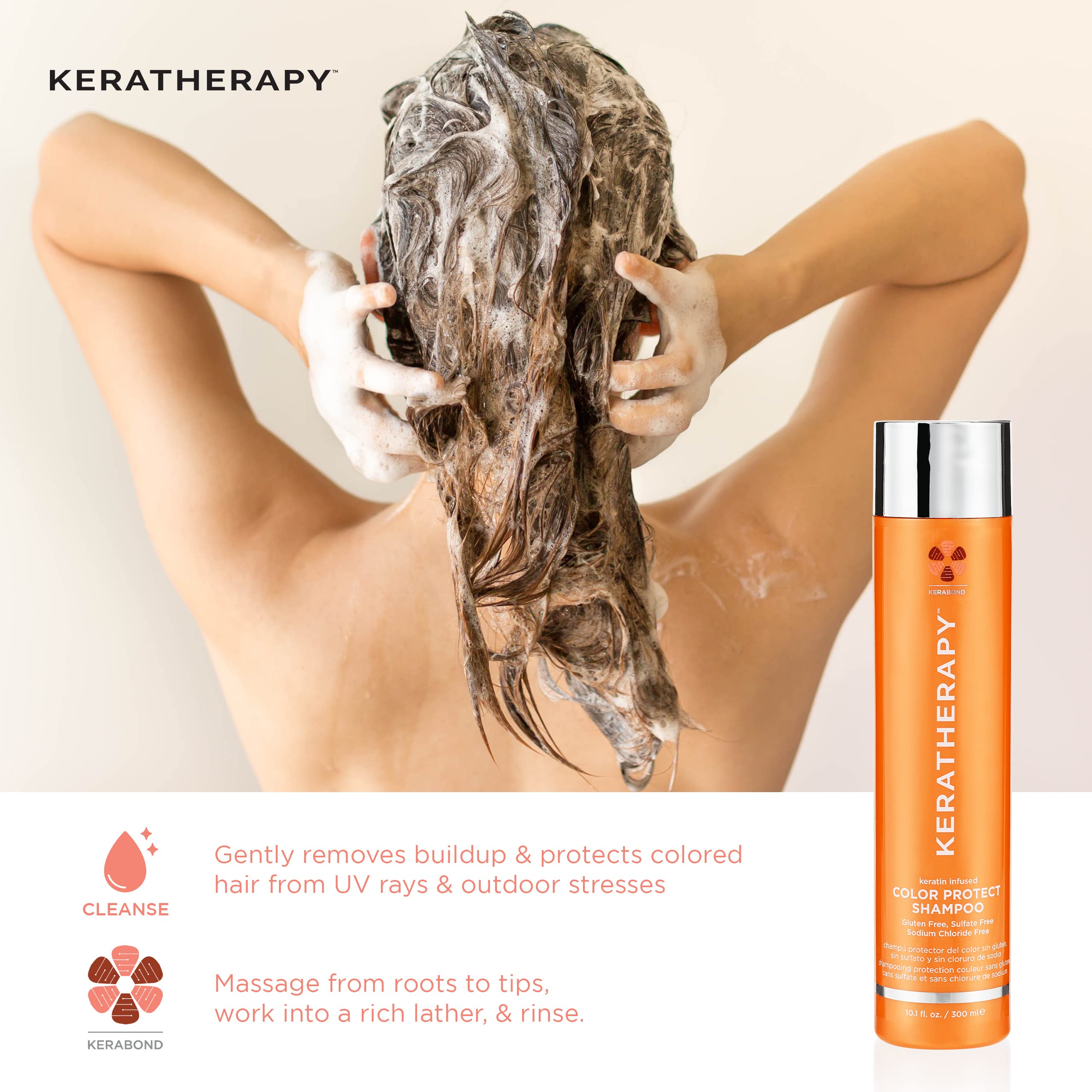 KERATHERAPY Keratin Infused Color Protect Shampoo, 33.8 fl. oz., 1000 ml - Gluten Free Color Protecting Shampoo for Color Treated Hair with Kerabond Technology, Red Raspberry Oil, Omega 3 & 6