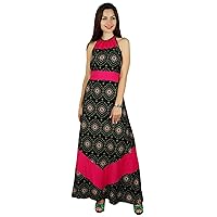 Bimba Womens Ankle Length Rayon Maxi Dress Halter Neck Floral Summer Gown Holiday Wear