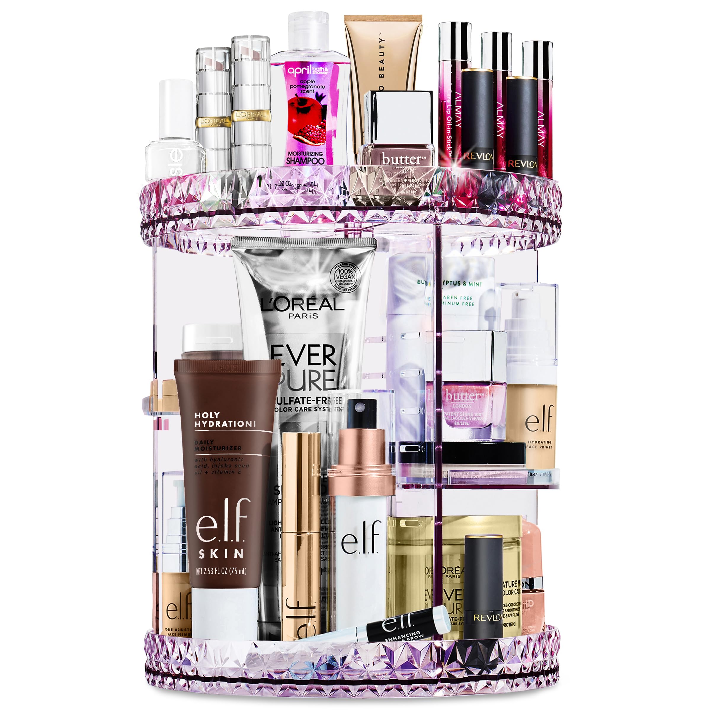 Sorbus 360 Rotating Makeup Organizer - Spinning cosmetics organizer, Adjustable Shelves for Make Up, Perfume & Toiletries - Acrylic Makeup Organizer for Vanity, Bathroom, Bedroom, Closet [Purple]