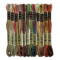 12 Skeins Magical Color Variations Floss Pack Six Strand Embroidery Variegated Cross Stitch Threads, Multi Color Set A