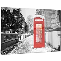 Red London Telephone Booth Cityscape Metal Wall Art, 20x12, Redwhite