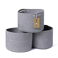 Small Storage Basket | Woven Rope Baskets| Baskets for Nursery Storage | Cute Baskets for Organizing | Soft Baby Basket | Cube Shelf Closet Storage Baskets | Round 3 Packs Mixed Grey