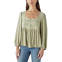 Lucky Brand Women's Embroidered Yoke Long Sleeve Peasant Top