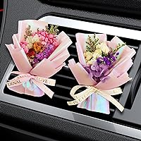Car Vent Clips 2pcs Dried Flower Air Vent Clips + 4pcs DIY Unscented Fragrance Pads,Dry Flower Bouquet Car Vent Air Freshener Gifts For Mother,Girls,Women,Pink