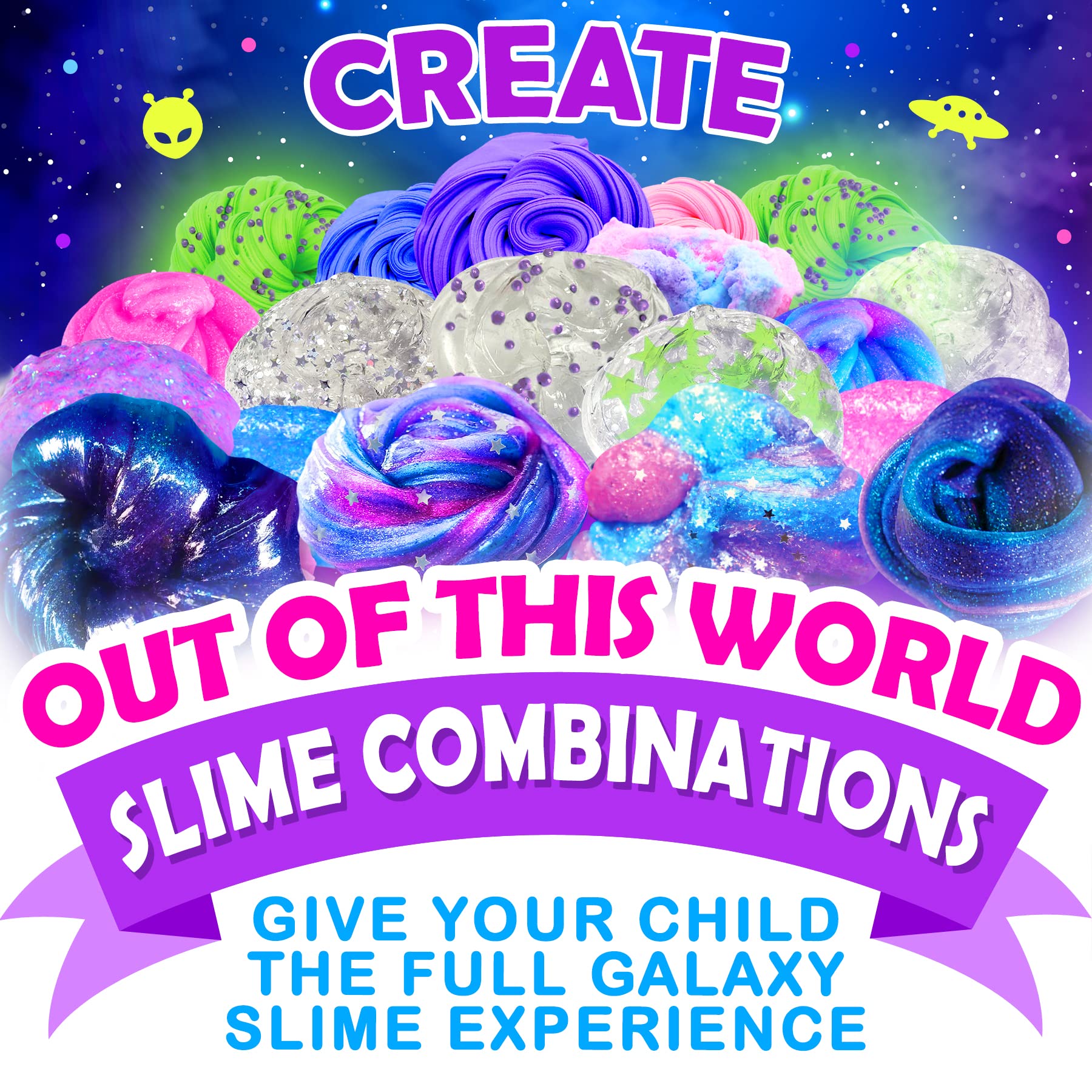 Original Stationery Galaxy Slime Kit, Fun Slime Set with Glow in The Dark Stickers, Dark Powder to Make Glitter & Galactic Slime!