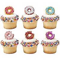 Donut Cupcake Rings, Cake Toppers, Multicolored Food Safe Decorations For Parties– 24 Pack