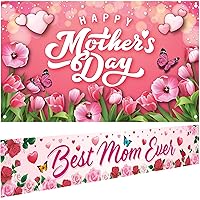 KatchOn, Happy Mothers Day Banner - XtraLarge, 72x44 Inch | Best Mom Ever Banner - 120x20 Inch | Happy Mothers Day Decorations for Party | Pink Mothers Day Backdrop for Mothers Day Banners Decorations