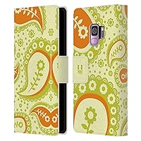 Head Case Designs Light Yellow Paisley Patterns Series 2 Leather Book Wallet Case Cover Compatible with Samsung Galaxy S9
