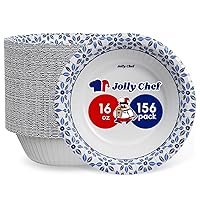 JOLLY CHEF 16 oz Paper Bowls 156 Count Soak Proof, Heavy Duty Printed Disposable Small Bowls Bulk for Dinner or Lunch