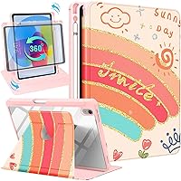for iPad 10th Generation Case 10.9 Inch Folio Cover with Pencil Holder Cute Girls Women Girly Rainbow Pretty Kawaii Design Aesthetic Unique Rotating Stand for Apple iPad 10 Gen Cases 2022
