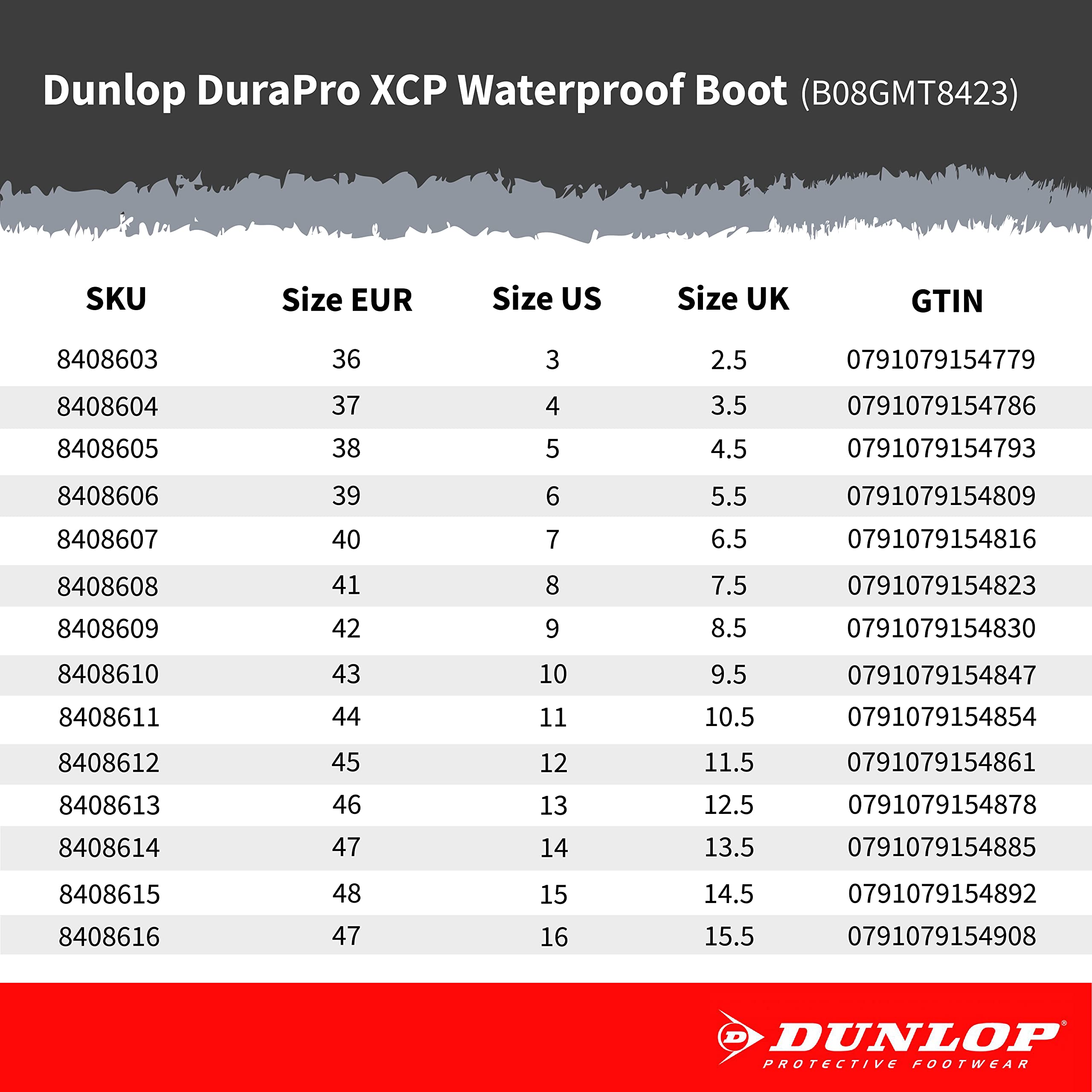 Dunlop Protective Footwear,Durapro Xcp Steel Toe, 100% Waterproof Polyblend PVC Material, Comfortable DURAPRO Energizing Insoles, Lightweight and Durable Protective Footwear, 8408600.12, Size 12 US