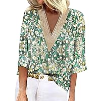 Cowgirl Shirts Womens Crochet Top Dressy Shirts for Women Cotton Plus Size Tops for Women Womens 3/4 Length Sleeve Tops Vintage Printed Summer Blouses for Women 2024 Plus Green 3XL