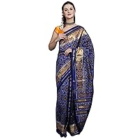 Sodalite-Blue Patan Patola Handloom Saree from Gujarat with Ikat Weave and Tissue Border