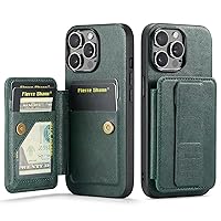 Compatible with iPhone 15 Pro Max Wallet Case,Shockproof Stand Phone Back Wallet Case,with Retractable Finger Strap Handheld Design Protective Case W Card Holder [RFID Blocking] ( Color : Green )