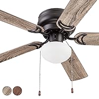 Prominence Home Alvina, 44 Inch Traditional Flush Mount Indoor LED Ceiling Fan with Light, Pull Chain, Dual Finish Blades, Reversible Motor - 51584-01 (Bronze)