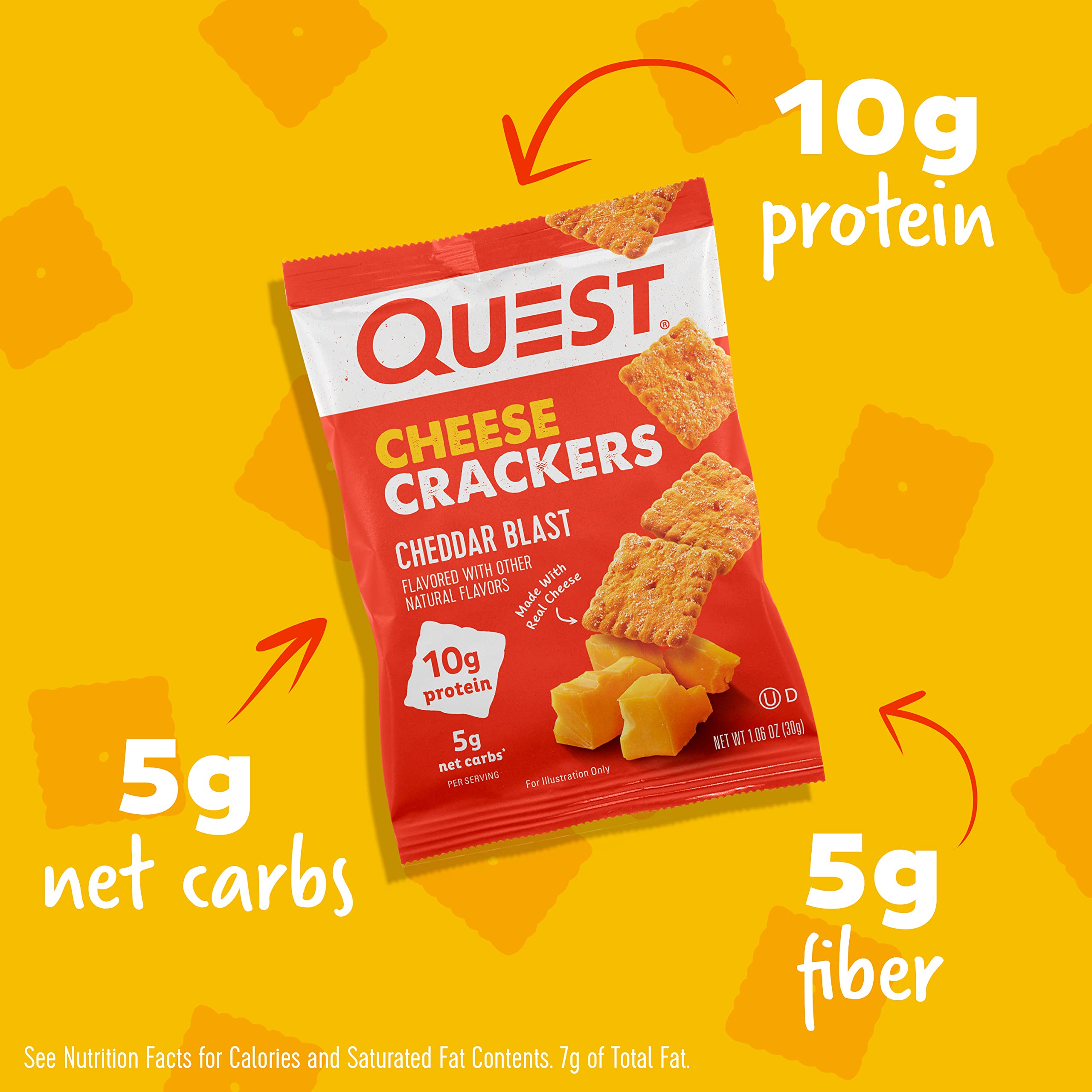 Quest Nutrition Cheese Crackers, Cheddar Blast, High Protein, Low Carb, Made with Real Cheese, 12 Count (1.06 oz bags)