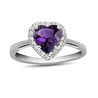 Solid 10k White Gold 6mm Heart Shaped Center Stone with White Topaz accent stones Halo Ring