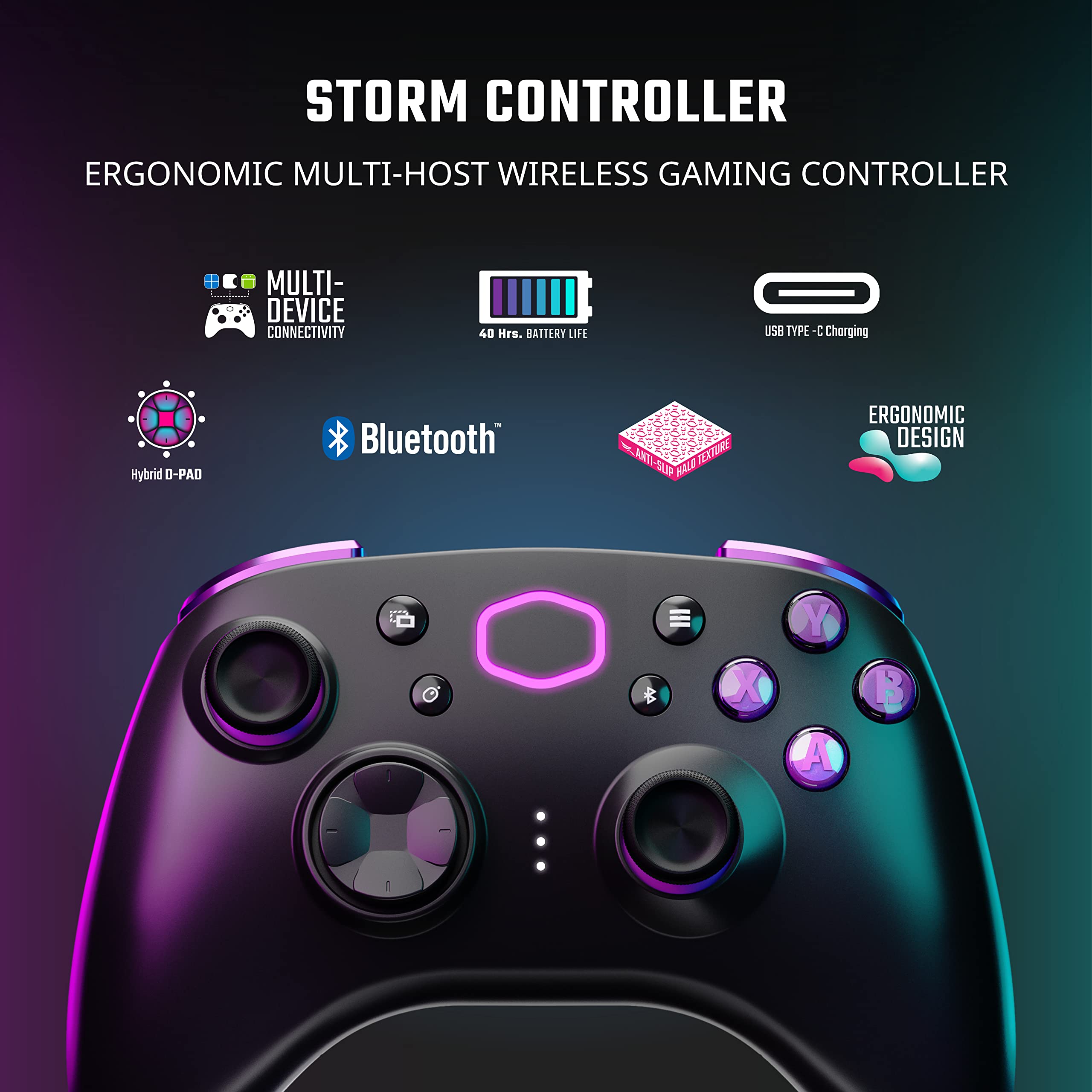 Cooler Master Storm Controller - Wireless Multi-Device Controller with Hybrid D-Pad and 40 Hour Battery Life for PC, OTT Box - Black