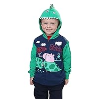 Peppa Pig Boys' Toddler George Pig Zip Up Hoodie Sweatshirt with Eyes Detail, Navy, 4T