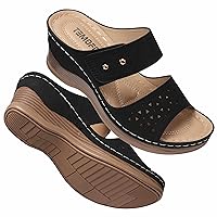 TEMOFON Womens Sandals Wedge Dressy: Summer Slip On Open Toe Platform Wedge - Comfortable Walking Arch Support Sandals