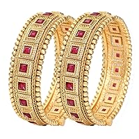 Traditional South Indian Red Color Wedding 2 Pcs Polki Bangle Bracelets Set Wedding & Partywear Matching Costume Jewelry