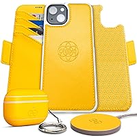 Dreem Bundle: Fibonacci Wallet-Case for iPhone 15 with Om Case for AirPods Pro 2 and Empower Wireless Charger Pad [Yellow]