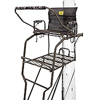 Hawk 20' 1.5-Man Bighorn Ladder Stand | Durable Hunting Archery Steel 1 Person Tree Stand with Chair, Kick-Out Footrest, Flip Back Shooting Rail & Noise Free Ladder