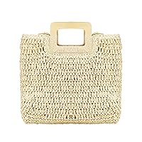 Straw Tote Bag with Wooden Handle Women Hobo Woven Handbag Summer Beach Travel