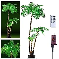 Lighted Palm Trees for Outside Patio 5Ft 219 LEDs, Fake Palm Tree with 8 Modes Remote Control, Artificial Palm Trees for Outdoors Pool Christmas Tree Outdoor Patio Decor Helloween