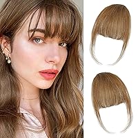 MORICA Clip in Bangs - 100% Human Hair Wispy Bangs Clip in Hair Extensions, Medium Brown Air Bangs Fringe with Temples Hairpieces for Women Curved Bangs for Daily Wear (Wispy Bangs,Medium Brown)