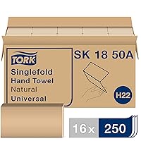 Tork Singlefold Paper Hand Towel Natural H22, Universal, 100% Recycled Fibers, 16 x 250 Sheets, SK1850A