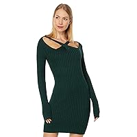 Monrow Women's Hd0536-cosmo Rib Sweater Dress W/Crossover Neck