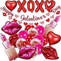 Galentines Day Decorations, Galentines Day Balloons Includes Lips Lipstick Balloons Heart Balloons Glitter Banners XOXO Balloon happy Galentines Day Decorations for Galentines Day party Decorations