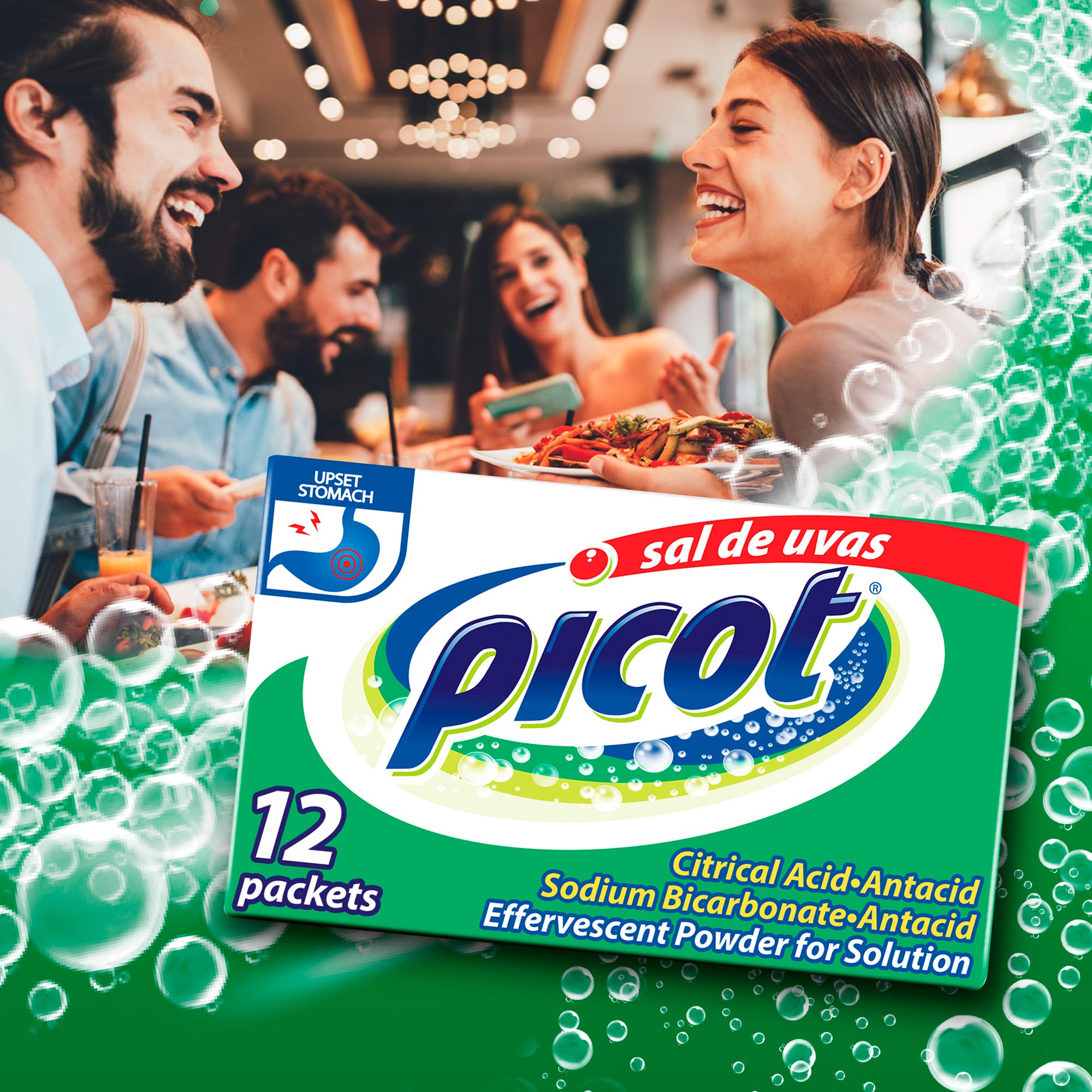 Sal de Uvas Picot, Effervescent Powder Solution, Antacid, 3-Pack of 12 Antacid Packets, 3 Boxes