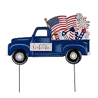 Glitzhome Metal Truck Patriotic Yard Signs with Stake Welcome American Holiday Wall Hanging Sign