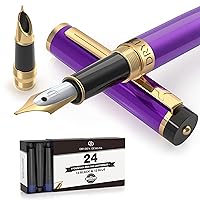 Dryden Designs Fountain Pen - Medium and Fine Nibs | Includes 24 Ink Cartridges and Ink Refill Converter | Consistent Writing, Smooth Look, Left and Right Handed - Decadent Purple.