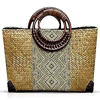 Straw Bag, Summer Beach Handmade Rattan Tote Bag, Large Straw Woven Handbag, Boho Retro Rattan Bag for Women Vacation Beach Travel