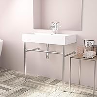 Lordear Bathroom Sink Console Sink With Legs 32 Inch Ceramic White Bathroom Vanity Pedestal Bathroom Freestanding Sinks With Tower Bar Overflow 32