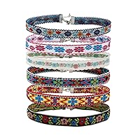 MILAKOO 6 Pcs Boho Flower Embroidery Choker Necklace for Womens Vintage Gothic Chokers