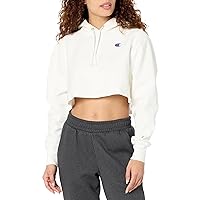 Champion womens Reverse Weave Cropped Cut-off Hoodie, Left Chest C Hooded Sweatshirt, White-549302, X-Small US