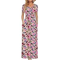 AUSELILY Women Petal Sleeve/Short Sleeve Square Neck Casual Long Maxi Dresses with Pockets
