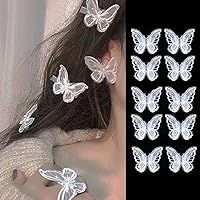 Mozzyyee 10pcs Butterfly Lace Trim, Double Layers Organza Butterfly Decor Applique Patches Embroidery Sewing Lace Fabric for Wedding Bridal Dress Headdress Sewing Craft DIY Hair Accessories