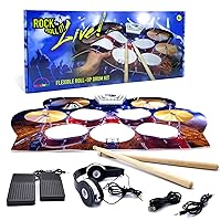 Rock and Roll It – Drum Live. Roll Up Portable Drum Set for Kids & Adults. Practice Pad Kit for Beginners. Electronic Silicone Drum Practice Pad | Headphones | Pedals | Drum Sticks